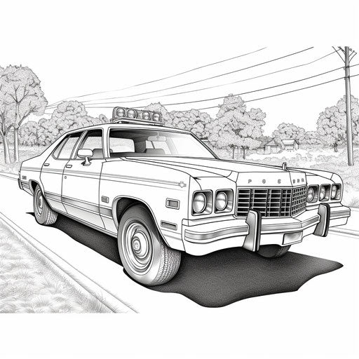 Patrol car coloring with gritty elegance in American style