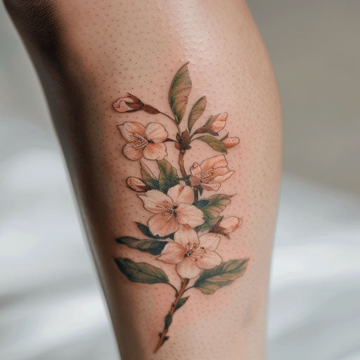 Delicate cherry blossom tattoo in pink and white on white canvas