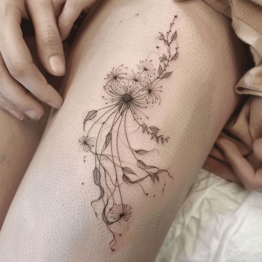 Art nouveau-inspired dandelion tattoo