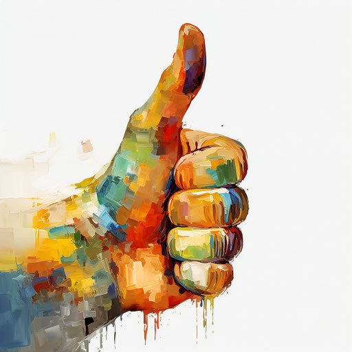 Thumbs up in the style of Impressionistic Art, on white background