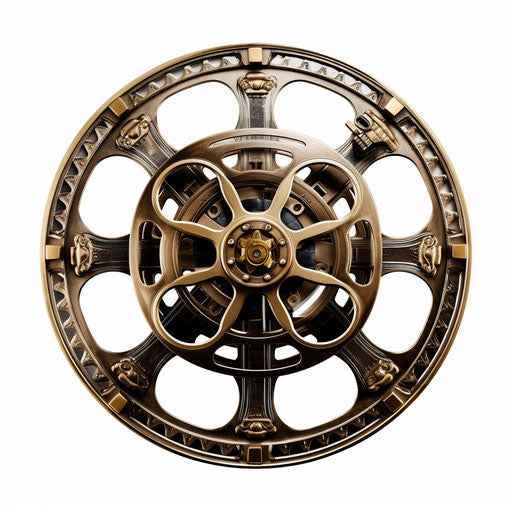 Movie reel in the style of Chiaroscuro Art, on white background