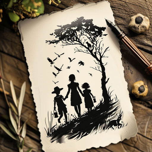 Flat tattoo for mom and three kids with animal silhouettes