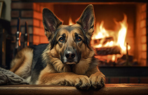 Gorgeous German Shepherd dog at home by the fire