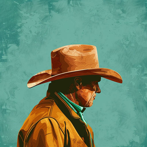 Photo realistic western clipart with a flat teal background, vibrant contrasts and detailed textures