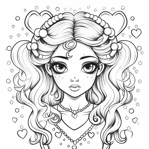 Coloring pages of cute little hearts, intense gaze style