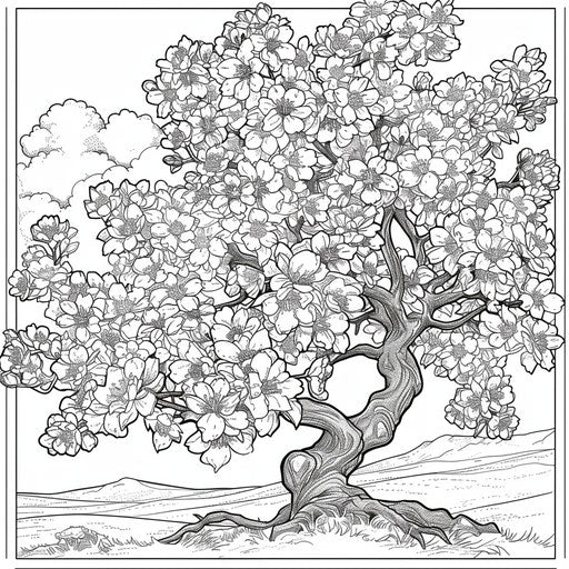 Stylized Japanese cherry blossom tree in full bloom