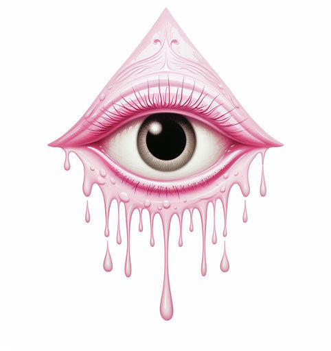 Eye in a pink and white drop, mythological symbolism style