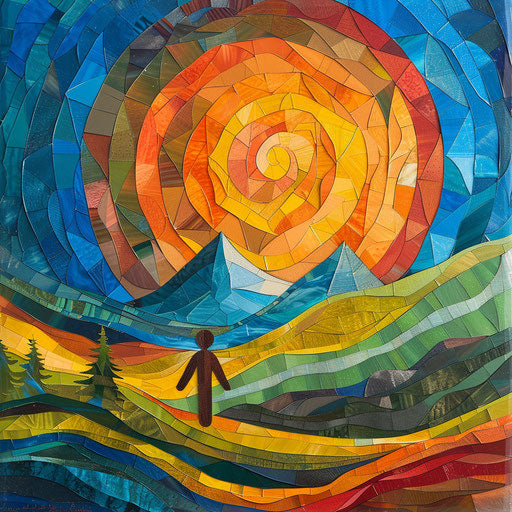 Modern design of father and son, Blue Ridge mountains, summer vibe, bright cold summer colors