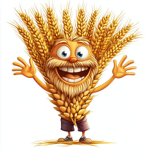 Humorous caricature of a wheat illustration with exaggerated human characteristics