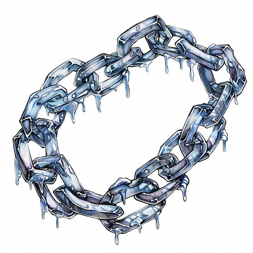 Icy chain tattoo with frost and snow effects on the links