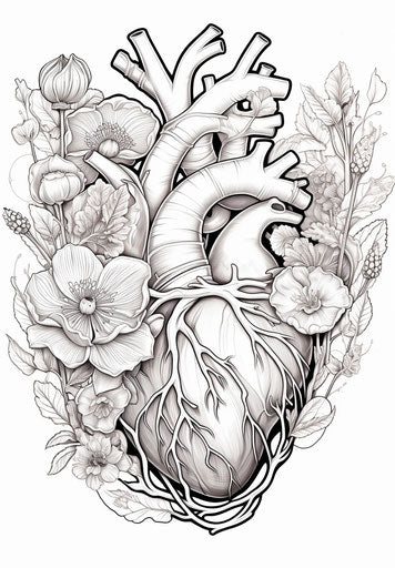 Heart coloring page for children, detailed realism style