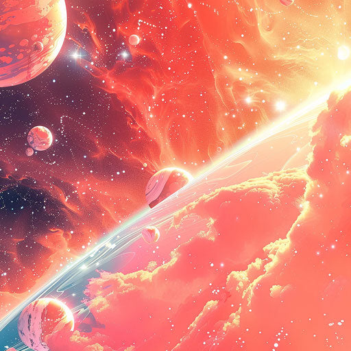 Realistic space illustration on vibrant coral background