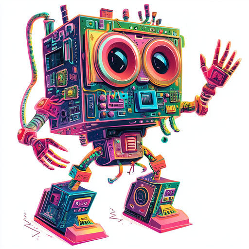 Humorous caricature of a CPU clipart with human characteristics