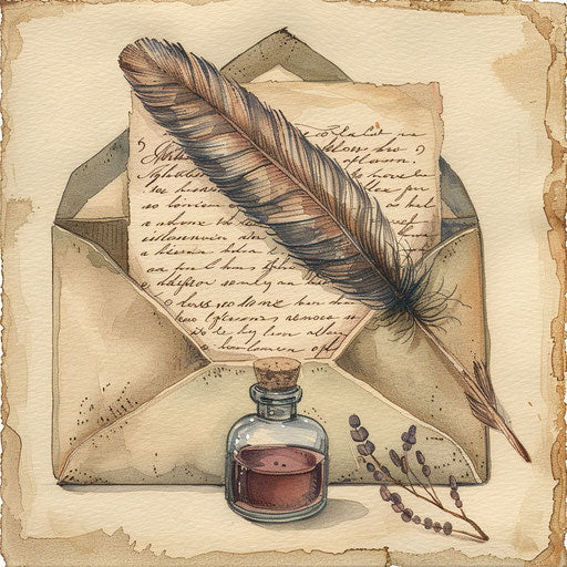 Vintage love letter with elegant feather quill and inkwell