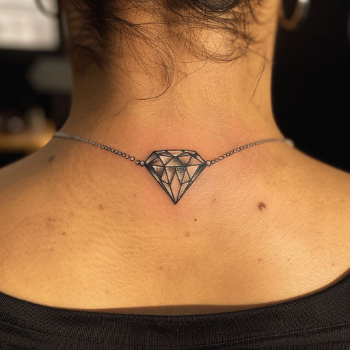 Easy tattoo of a diamond, in the style of Ed Hardy, on the neck