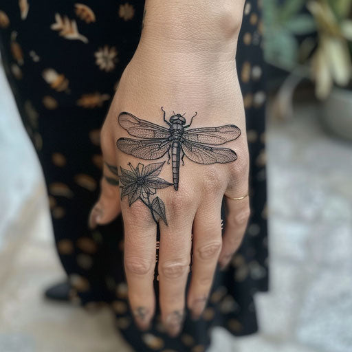 Tiny dragonfly tattoos, Maria Sibylla Merian style