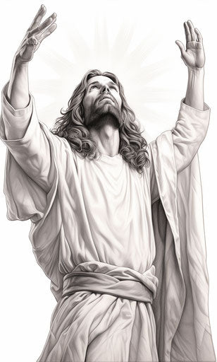 Jesus with hands up outline coloring page tattoo style
