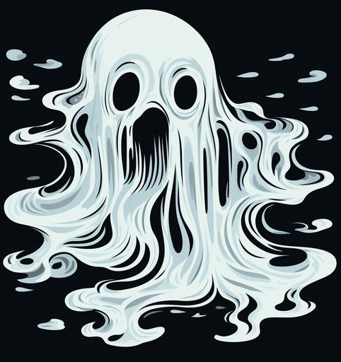Black and white ghost doodle, lowbrow art style, dissolving