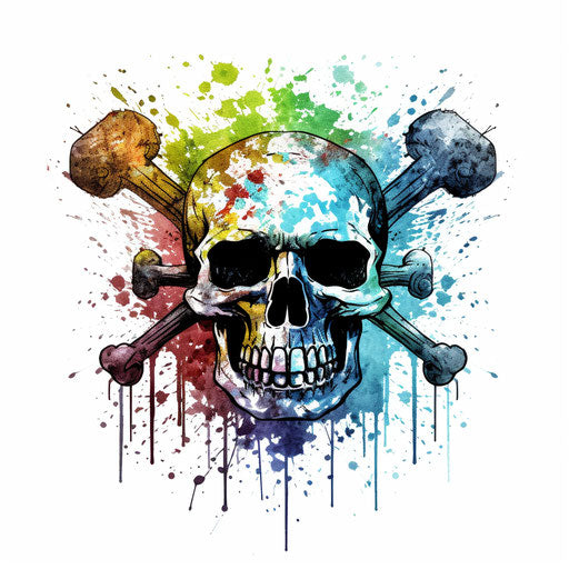 Skull and Crossbones Impressionistic Art on White Background