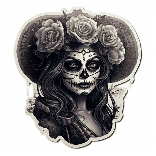 Day of the dead girl sticker design, graphite realism