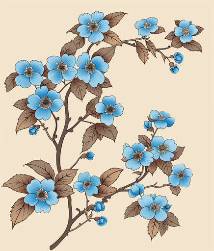 Blue leaves and blue flowers, traditional Japanese style