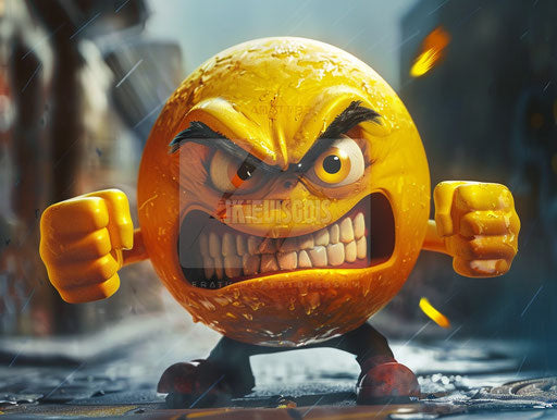 Angry yellow emotitor pointing finger