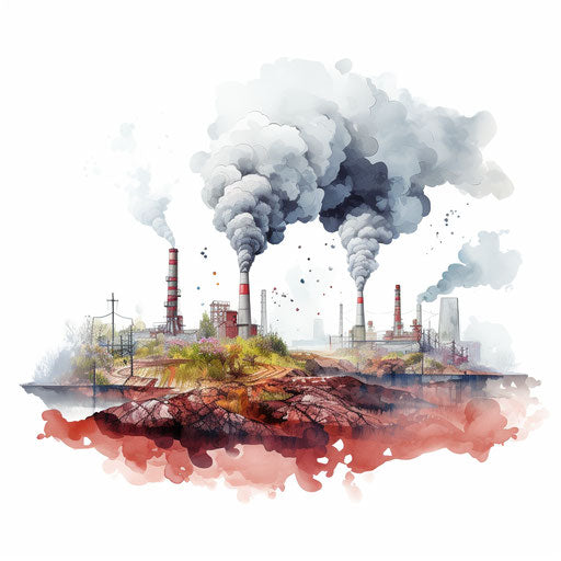 Air pollution clipart in the style of oil painting, on a white background