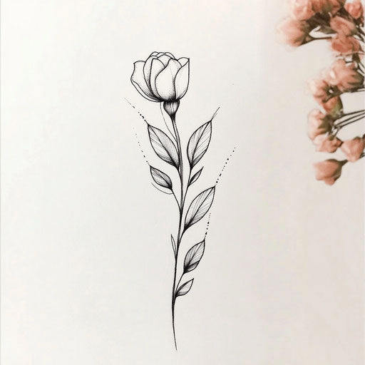 Simple flat tattoo sketch for women with small delicate rosebud