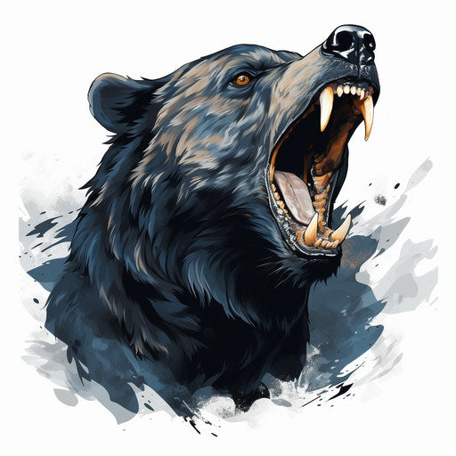 Black bear roaring in the air on white background, neo-pop style