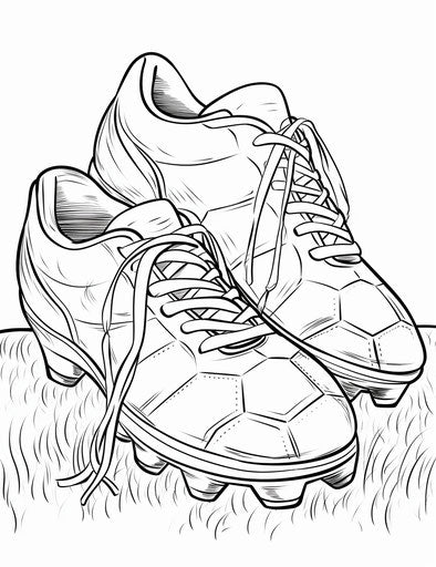 Soccer ball and shoes coloring page, pictorial style, manapunk, happenings 24:31