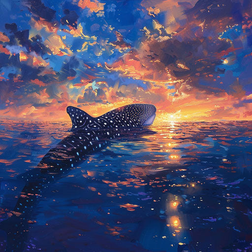 Whale shark surfacing at dusk