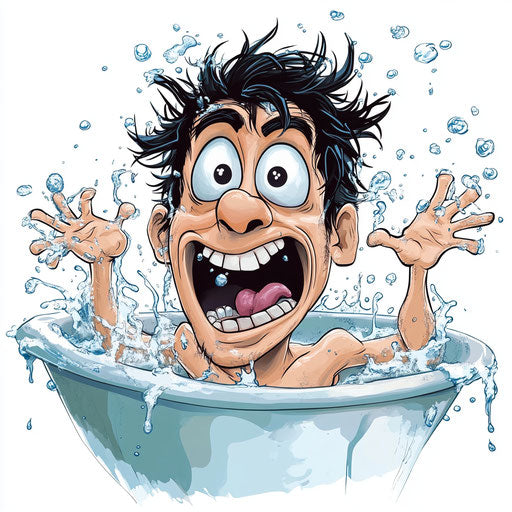 Humorous caricature of a bath-taking caricature clipart
