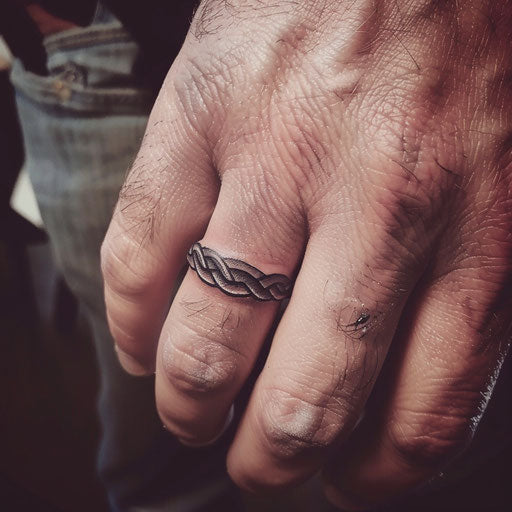 Celtic knot wedding ring tattoo on finger