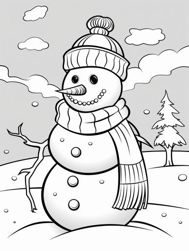 Captivating snow man coloring page, simple 3:4 style