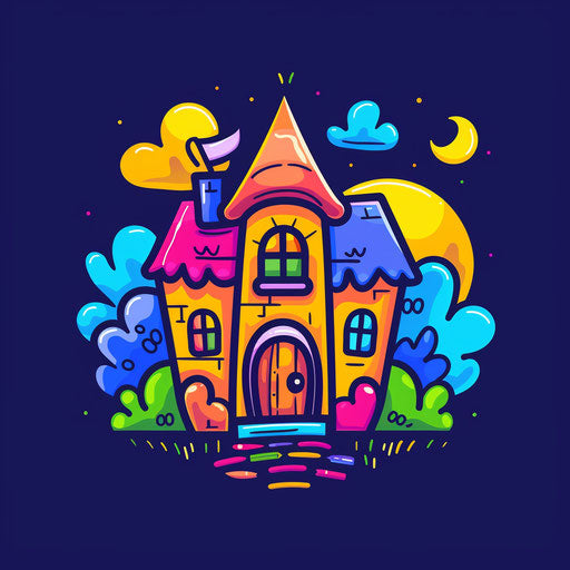 School-themed cartoon logo with educational elements and playful colors