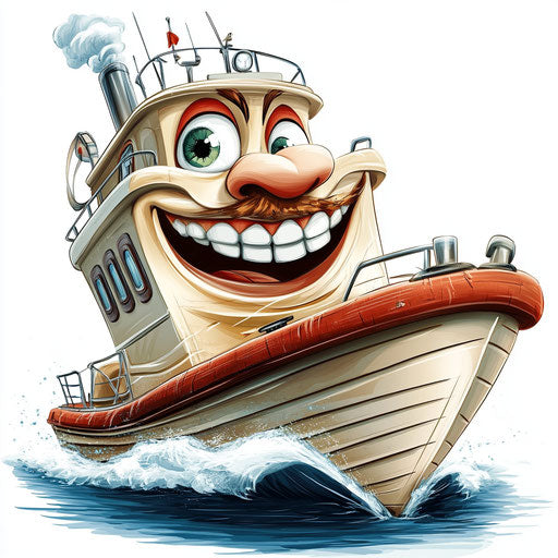 Humorous caricature of a boat caricature with human characteristics