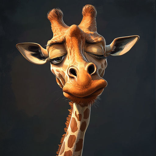 Humorous caricature of a giraffe with human characteristics