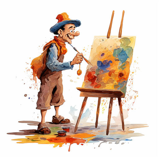 Cartoon clipart in the style of Oil painting on white background