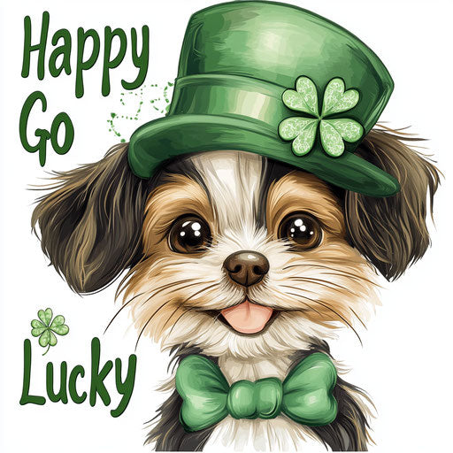 Cute St. Patrick's Day puppy in green hat with shamrock