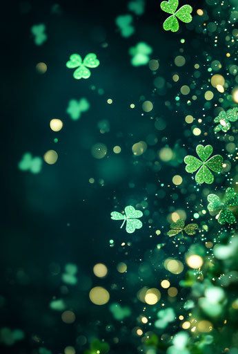 Glittery shamrock backdrop, St. Patrick's Day vibes, green hues