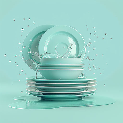 Realistic dish washing illustration on serene aqua background