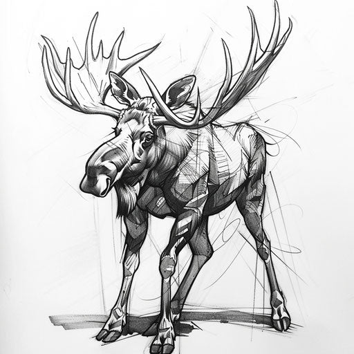 Bold flat tattoo sketch of a moose with a powerful stance