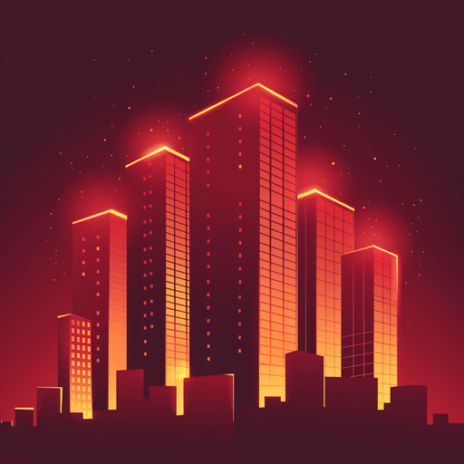 Realistic building silhouette on rich burgundy background
