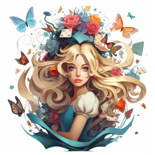 Alice in Wonderland clipart in the style of Oil painting, on a white background