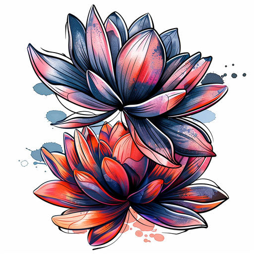 Neon water lily tattoo design in retro 80s style
