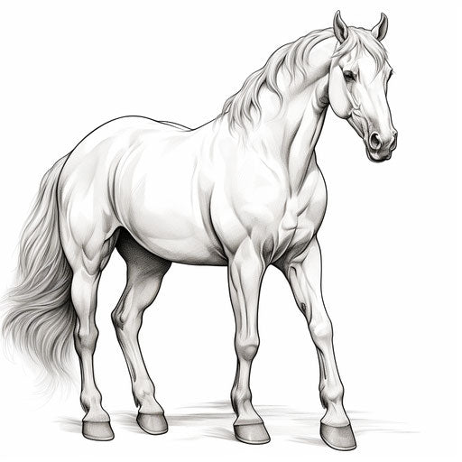 White horse on white background, heavy inking style, commission for
