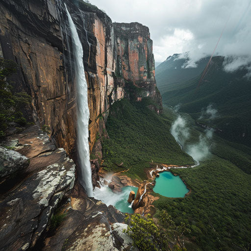 Angel Falls with turquoise pools and rugged landscape
