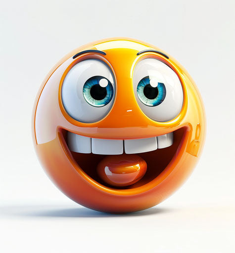 Happy face of emotion on a white background, absurd style