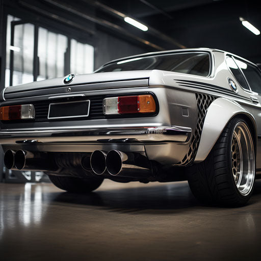 Classic BMW car with larger exhausts