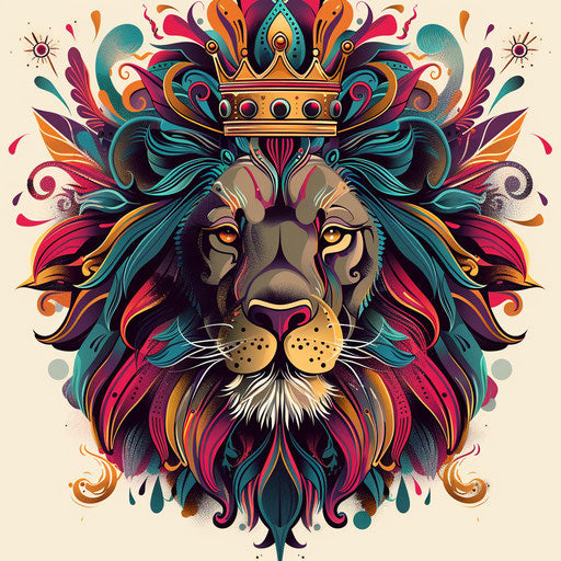 Exotic flat tattoo sketch of a lion wearing a crown